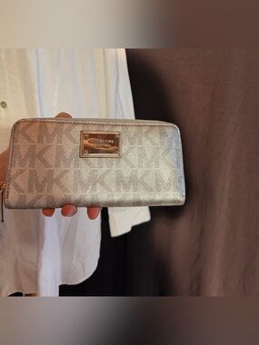 Michael Kors Silver Metallic MK Logo Zip Wallet